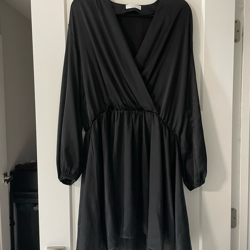 Taylor Tillman 97% Silk Black Wrap Dress